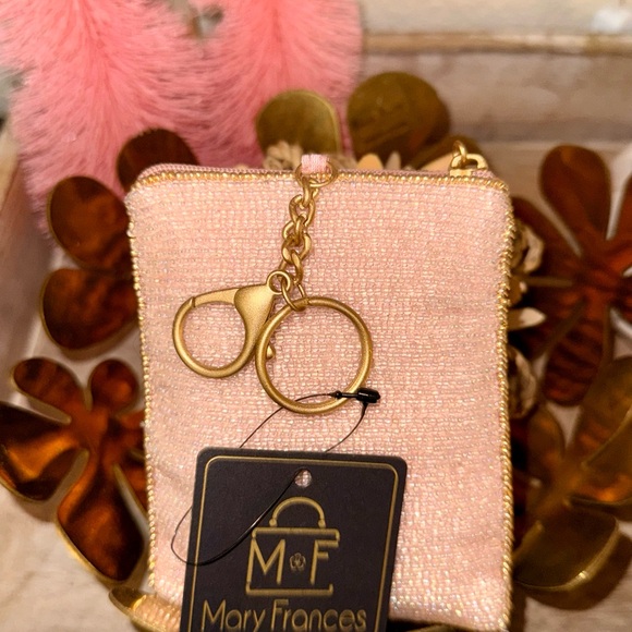 Mary Frances Pink and Gold Crown Beaded Key Fob Coin Purse - Picture 6 of 6